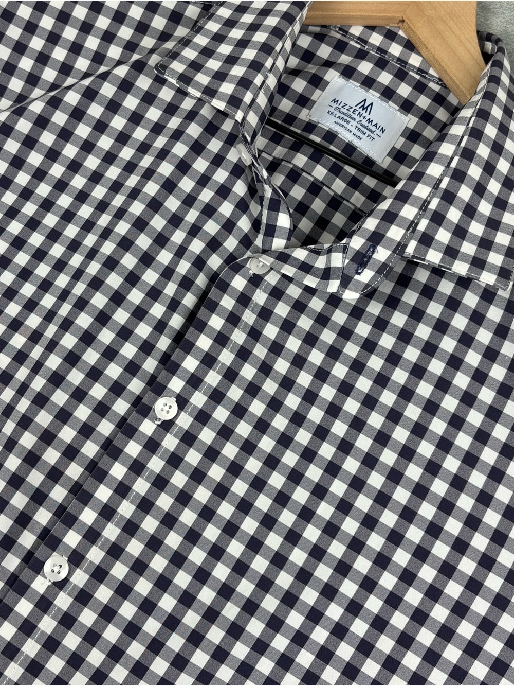 Mizzen+Main Shirt Mens XXL Trim Fit‎ Black Gingham Check Performance 2XL